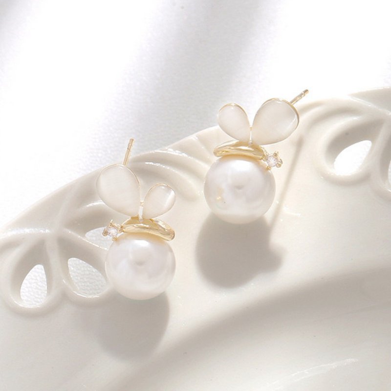 Butterfly Pearl Stud Statement Earrings