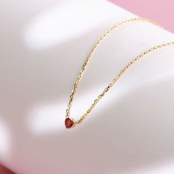 10K Solid Yellow Gold Pink Heart Necklace