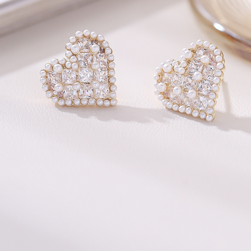 Heart Pearl Stud Statement Earrings