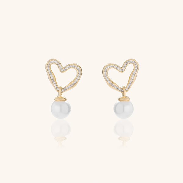 Heart Pearl Dangle Statement Earrings