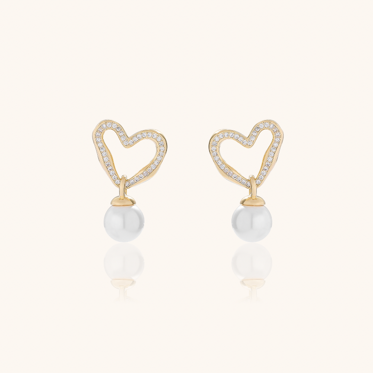 Heart Pearl Dangle Statement Earrings