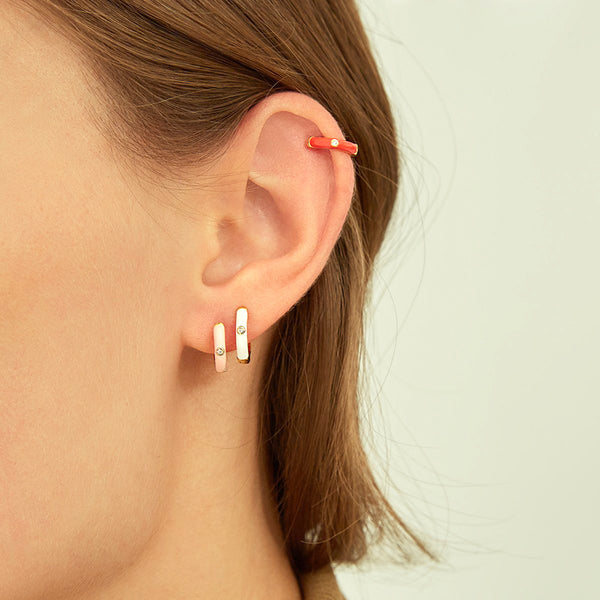 Baby Pink Enemal Huggie Earrings