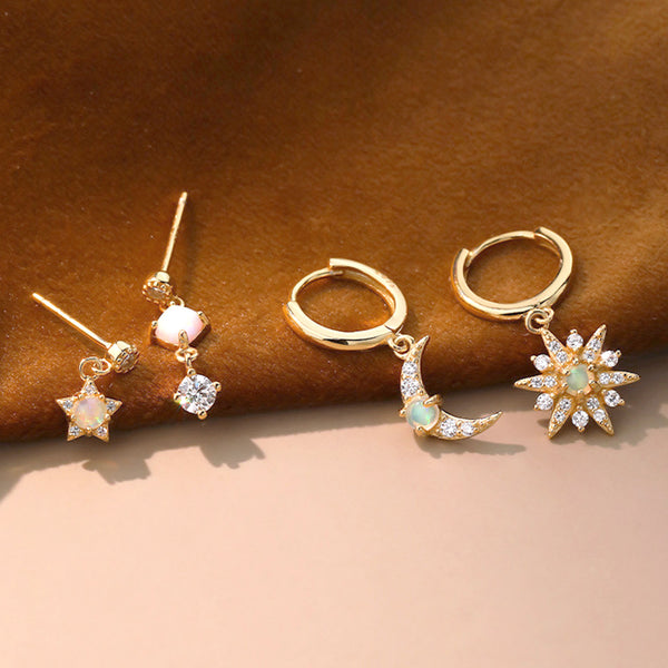 Opal Star Dangle Huggie Earring