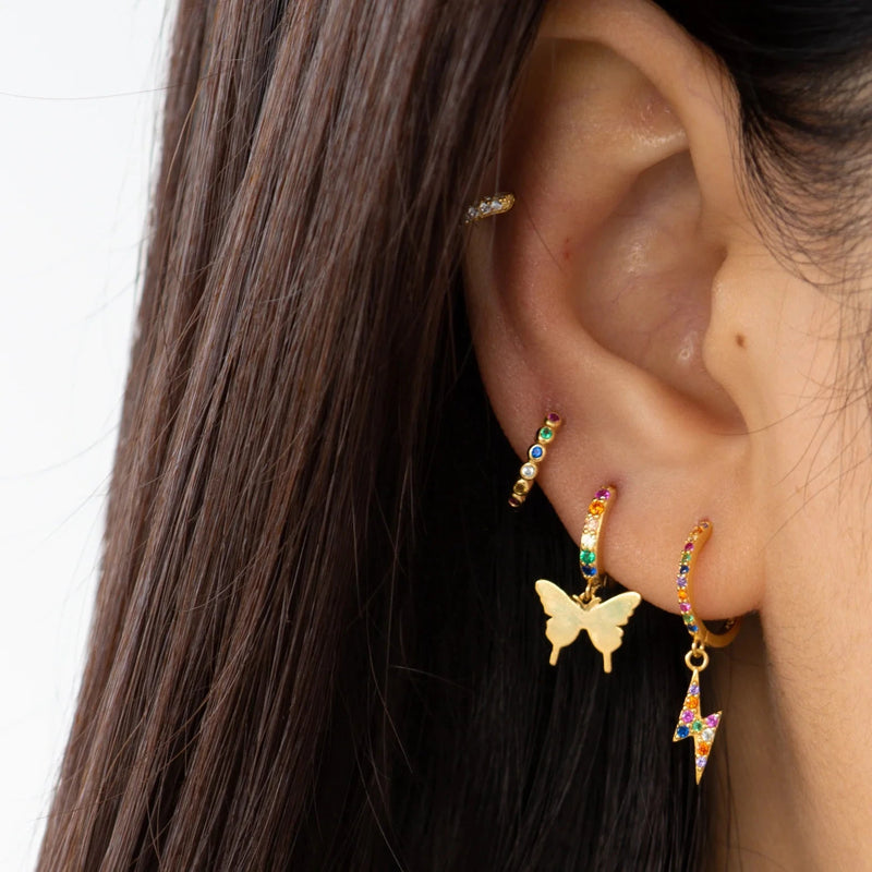 Butterfly Rainbow Czs Dangle Hoops