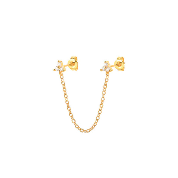 White Trio Czs Chain Duo Stud Earring