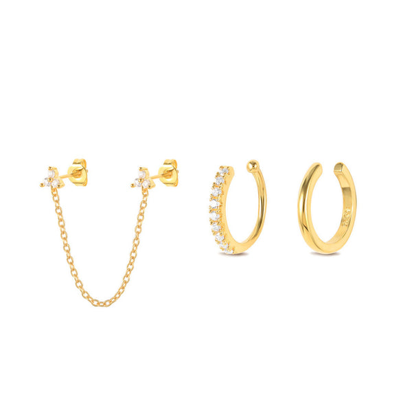 White Trio Czs Chain Duo Stud Earring