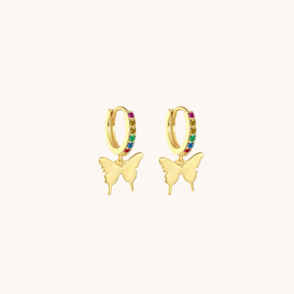 Butterfly Rainbow Czs Dangle Hoops