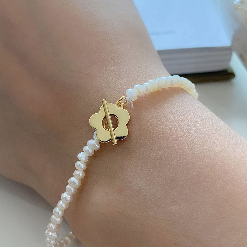 Fresh Water Pearl Flower Clasp Bracelet