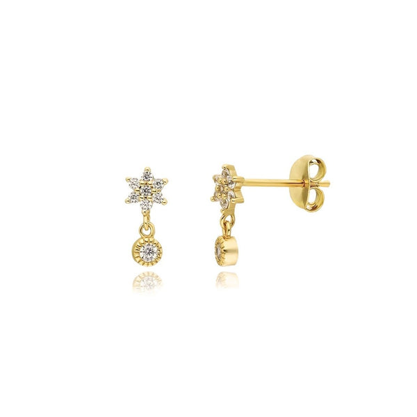 Flower Dangle Czs Stud Earrings