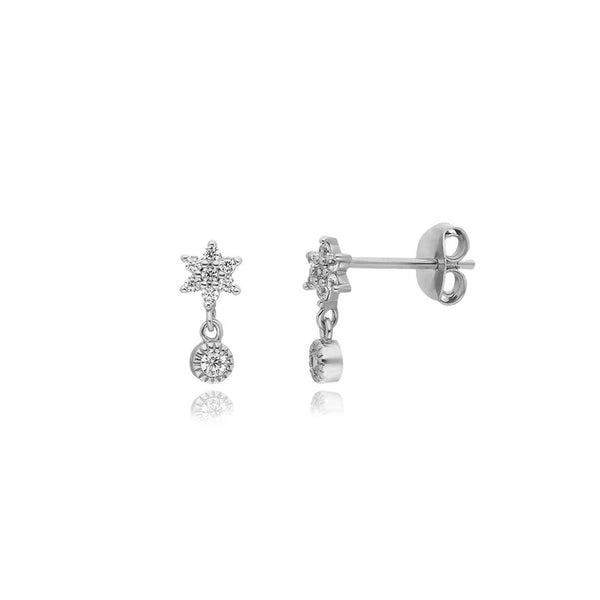 Flower Dangle Czs Stud Earrings