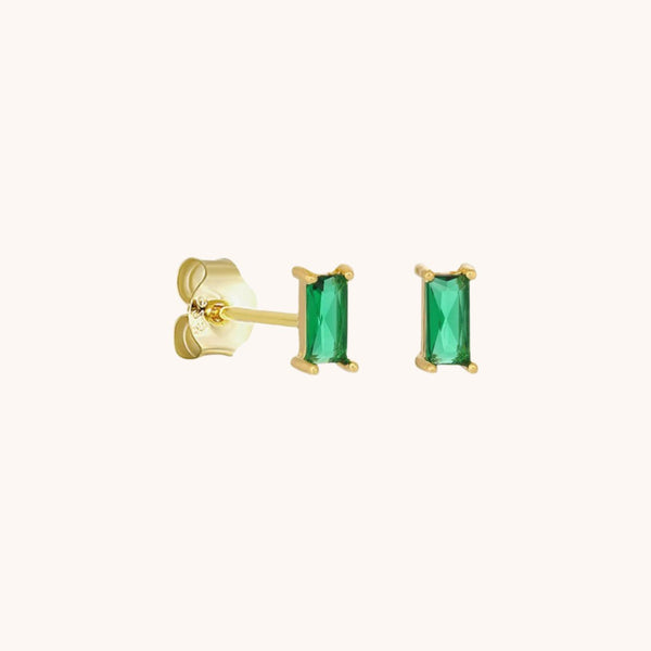 Green Baguette Stud Earrings