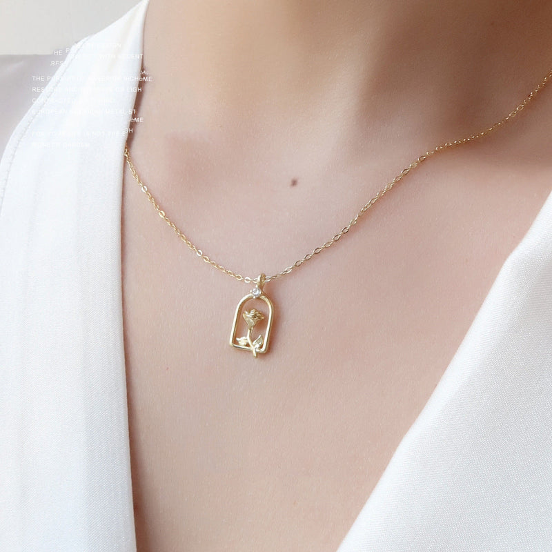 Dainty Rose Dome Necklace