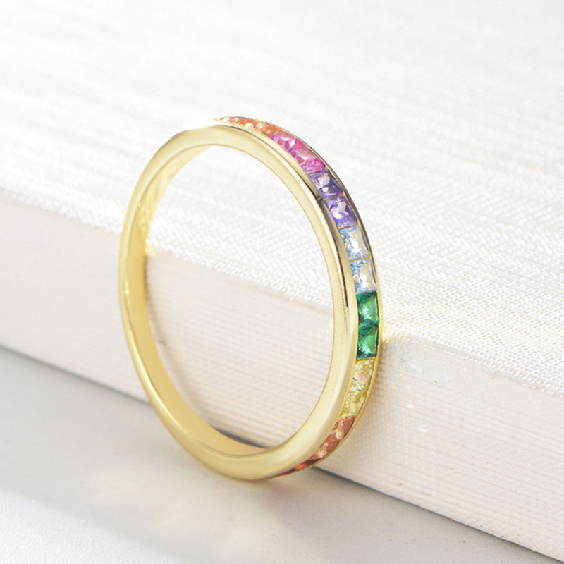 Rainbow Pave Square Czs Ring