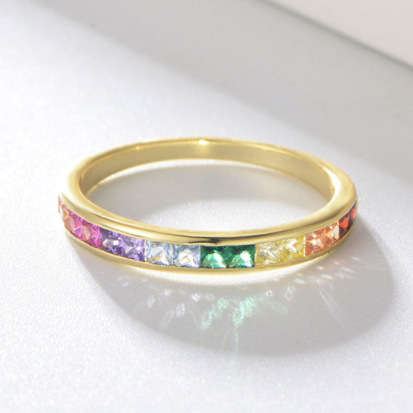 Rainbow Pave Square Czs Ring