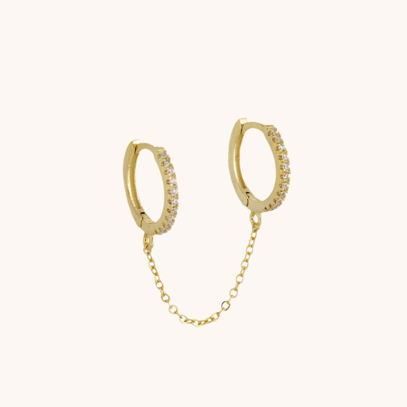 Chain Connect Duo Pave Czs Huggie Hoops