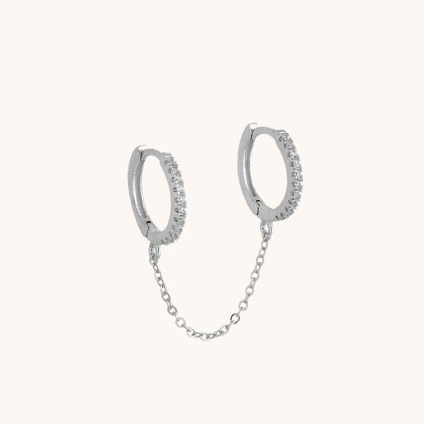 Chain Connect Duo Pave Czs Huggie Hoops