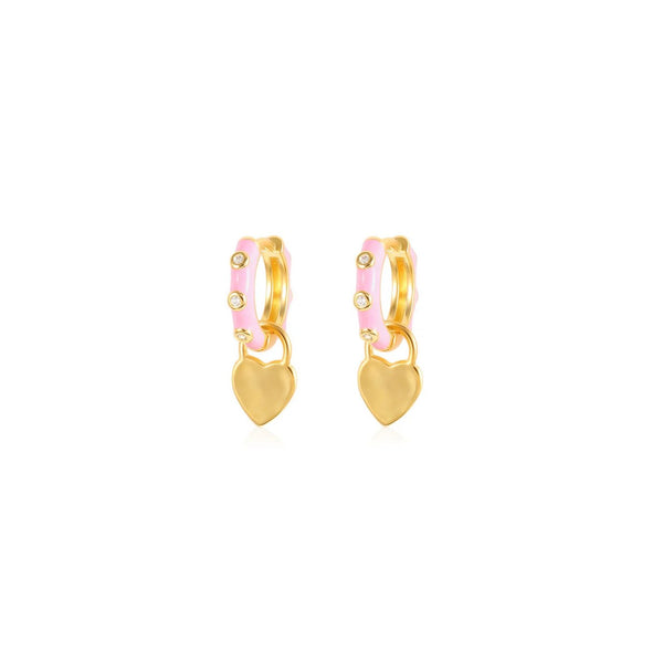 Heart Baby Pink Enemal Huggie Earrings