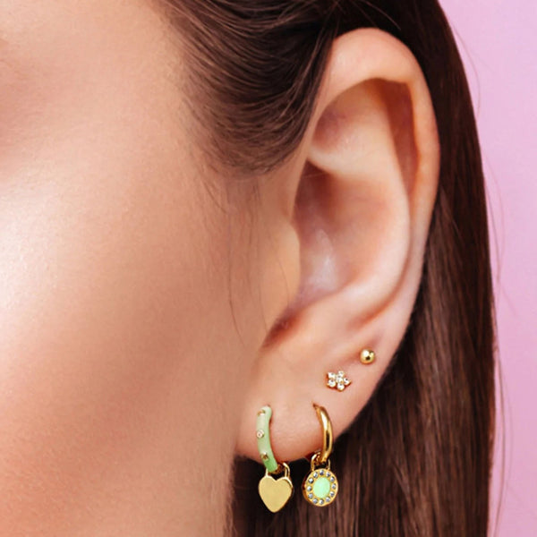 Heart Green Enemal Huggie Earrings