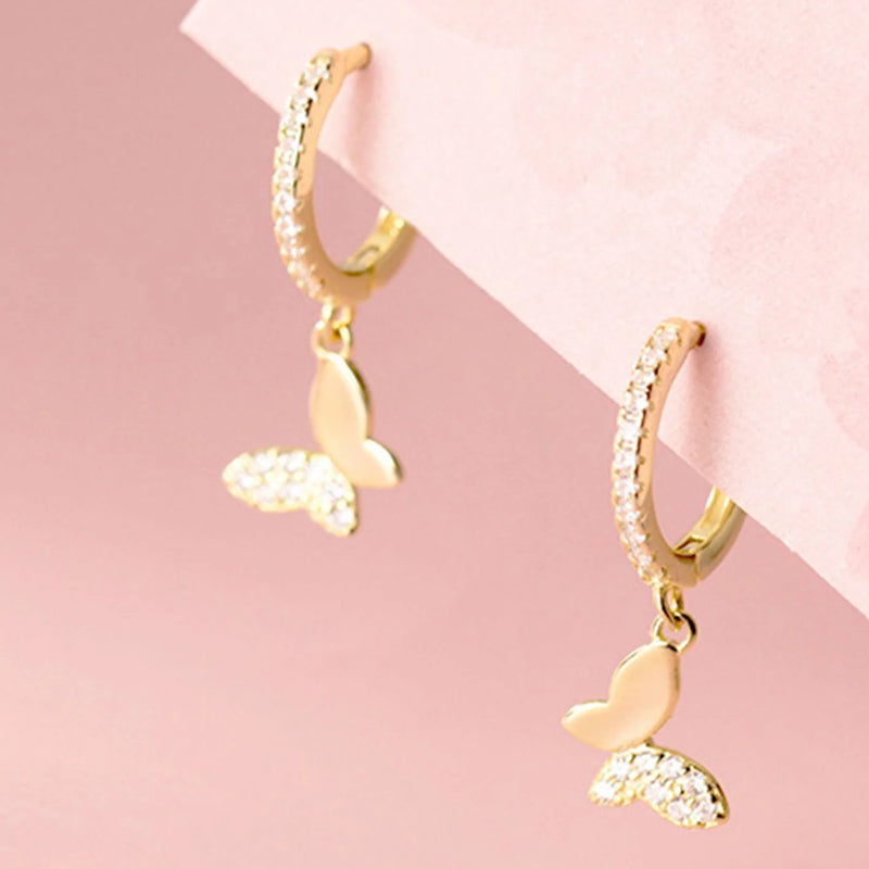 Butterfly Dangle Pave Hoops