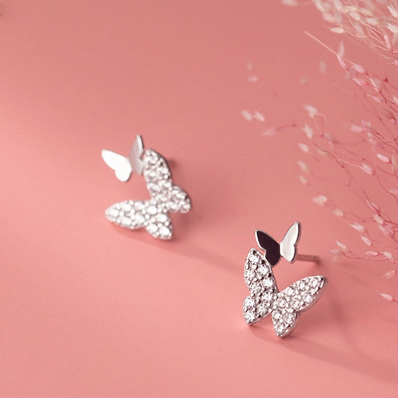 Butterfly Dangle Pave Stud Earrings