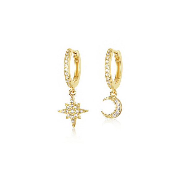 Stella and Moon Dangle Pave Hoops