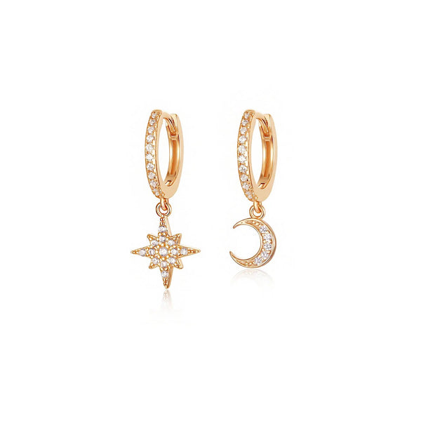 Stella and Moon Dangle Pave Hoops