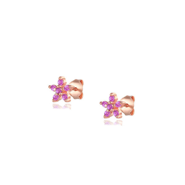 Pink Czs Flower Stud Earrings