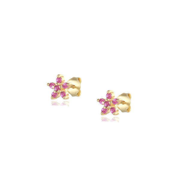 Pink Czs Flower Stud Earrings