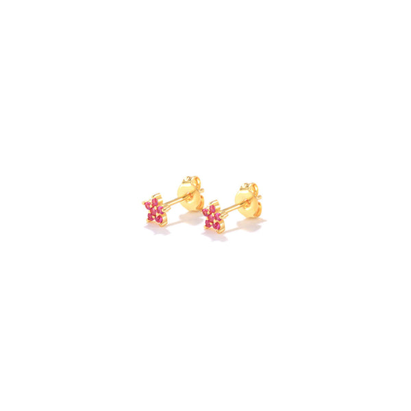 Pink Flower Cz Single Stud