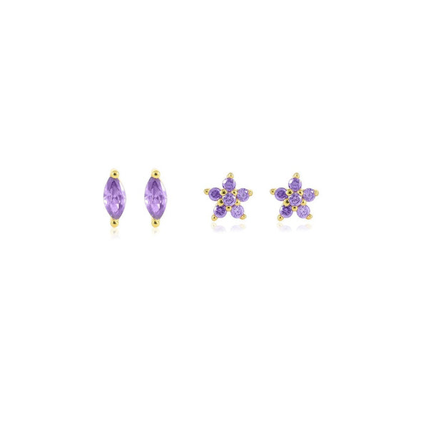 Purple Leaf Tiny  Czs Stud Earrings