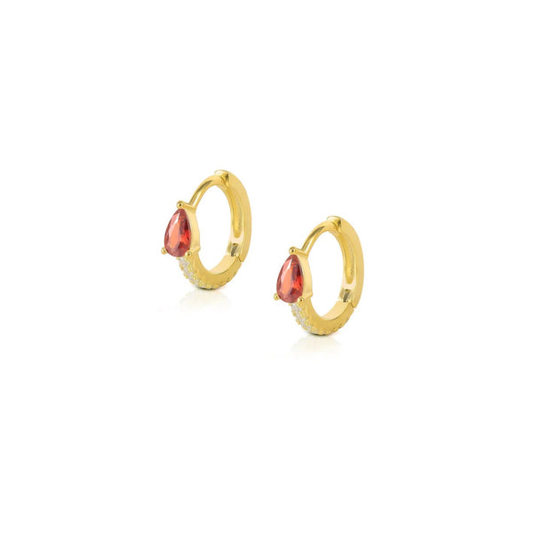 Red Teardrop Czs Huggie Earrings