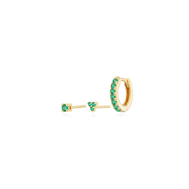 Set of 3 Green Czs Earrings