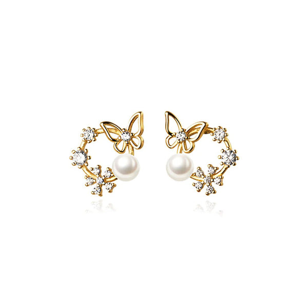 Spring Flower and Butterfly Stud Earrings