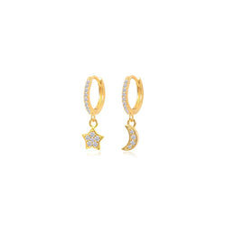 Lunar and Stella Pave Dangle Huggie Earrings