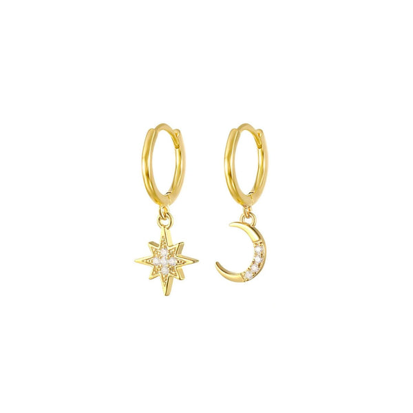 Stella and Moon Dangle Hoops