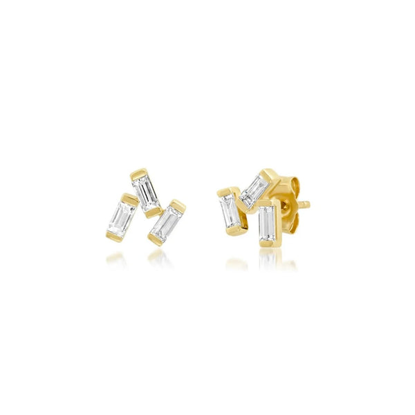 Trio Baguette White Czs Stud Earrings